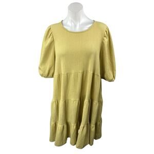 MONKL Green Half Puff Sleeve Textured Tiered Ruffle Mini Shift Dress Size XL